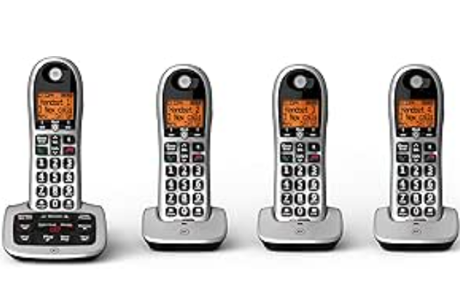 BT 4600 Cordless Landline House Phone, Home Phone, Big Buttons, Advanced Nuisance Call Blocker, Answer Machine, Quad Handset Pack